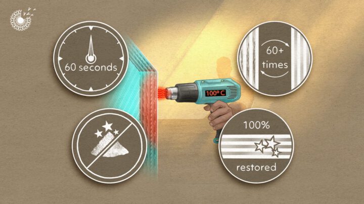 Still image from the CompPair video showing a heat gun activating a self-healing resin.
