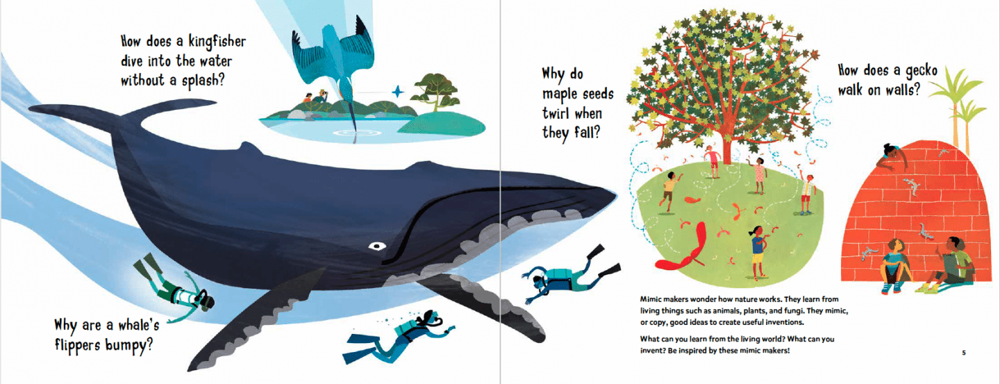 illustrated page spread from the book Mimic Makers