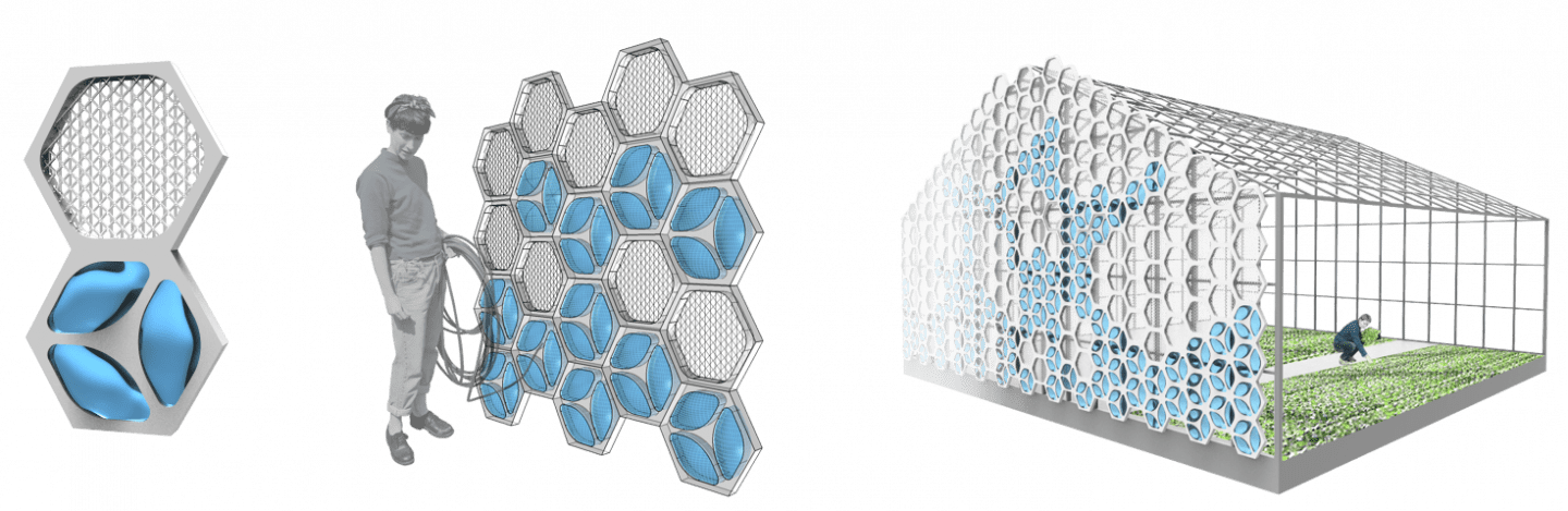 design rendering showing a hexagonal tile that captures water